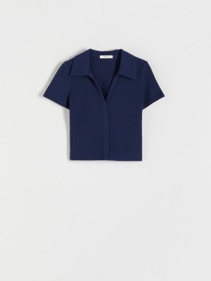 Reserved LADIES` BLOUSE Granatowy | 52738TAMV