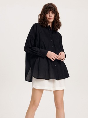 Reserved Oversized cotton shirt Čierne | 56091SJHI