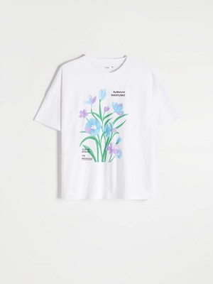 Reserved Regular fit T-shirt with print Biele | 08456TDRP