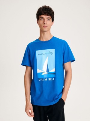 Reserved Regular fit T-shirt with print Modre | 37520GBST
