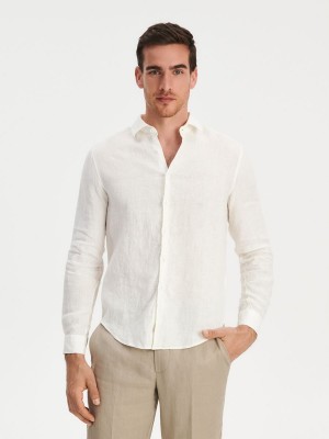 Reserved Regular fit linen shirt Ivory | 60495ZIKH