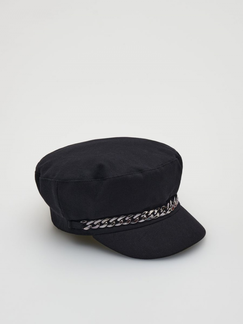 Reserved Baker boy hat with chain detail Čierne | 57106JFYI