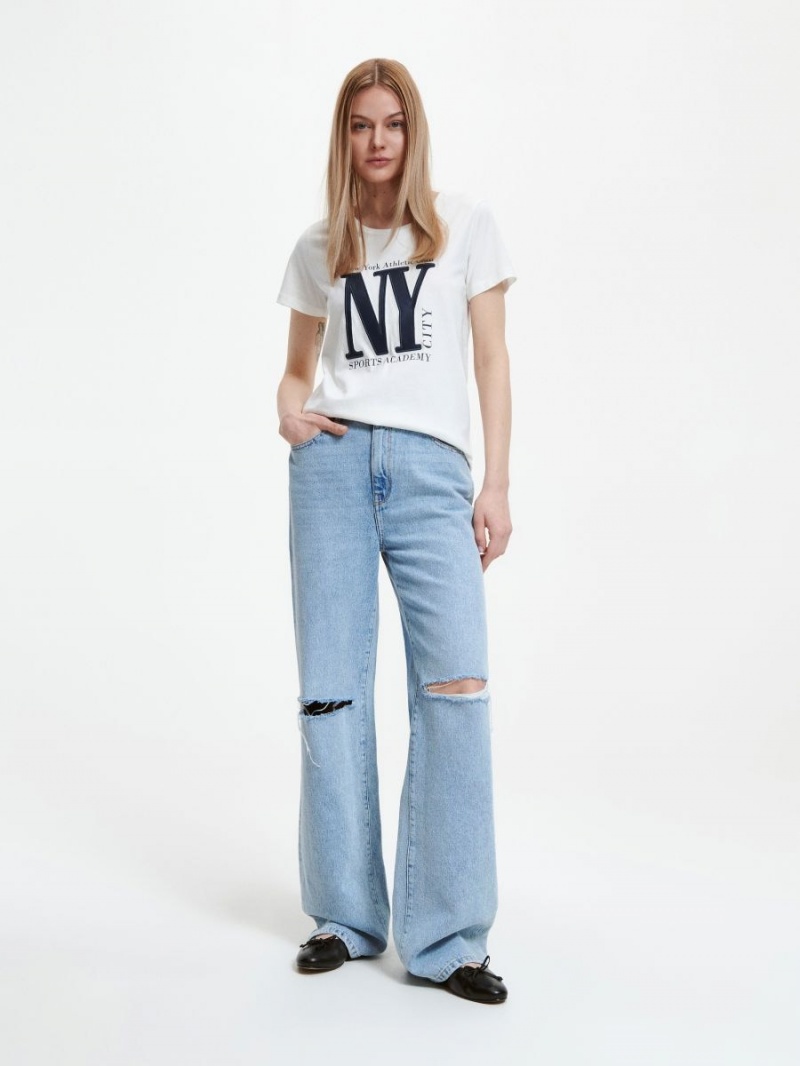 Reserved Bavlnene T-shirt Ivory | 74623FJEK
