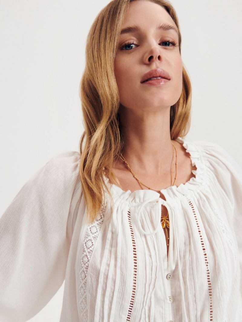 Reserved Bavlnene blouse with tie detail Biele | 03952YTOJ
