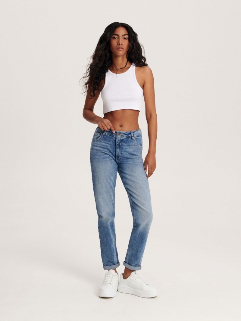 Reserved Boyfriend slim jeans Modre | 01945WMLF