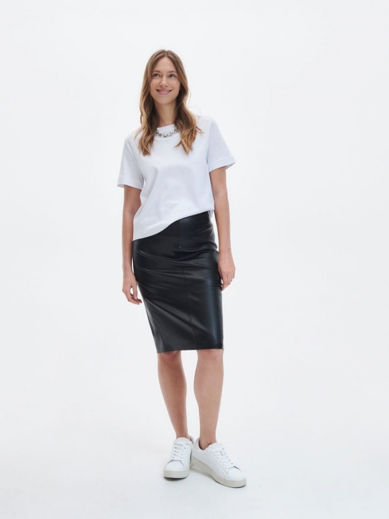 Reserved Faux leather midi skirt Čierne | 34802RSEW
