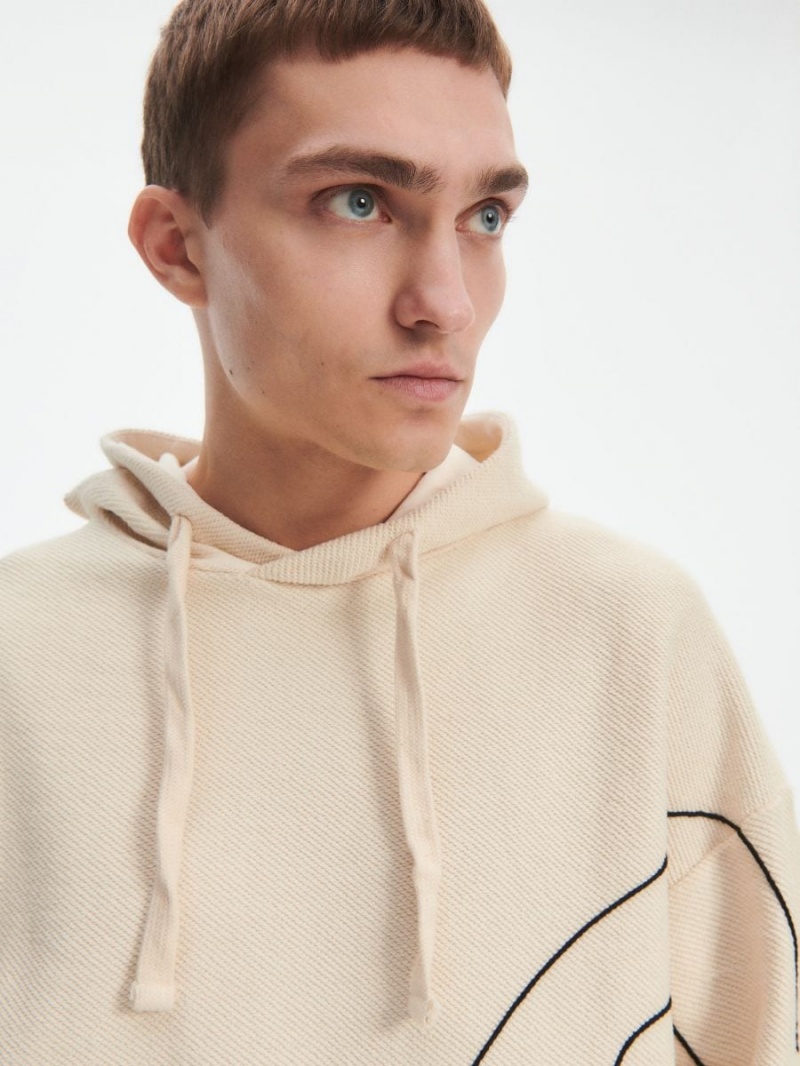 Reserved Hoodie with embroidery detailing Ivory | 60957JAMQ