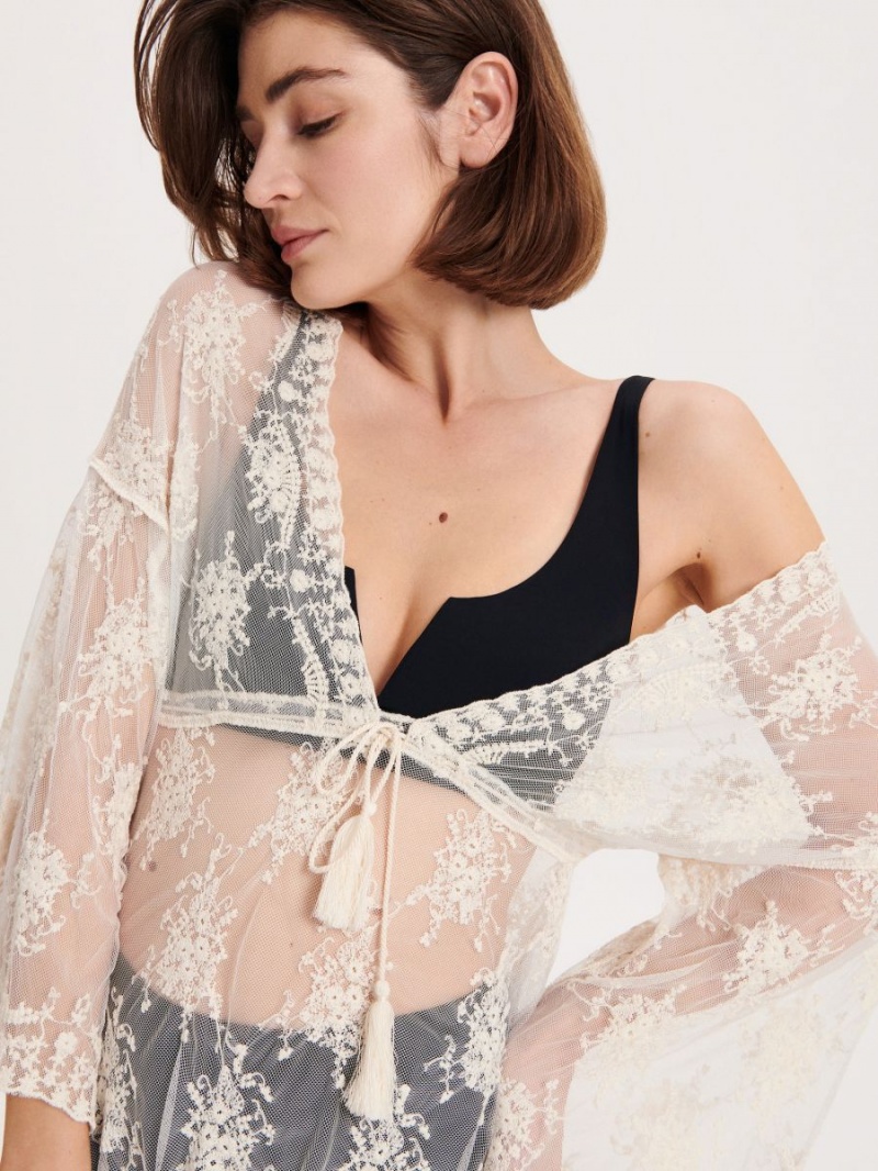 Reserved Ladies` poncho Kość Słoniowa | 63059KFGD
