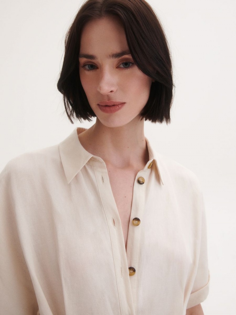 Reserved Linen blend playsuit Béžové | 38254VIBD
