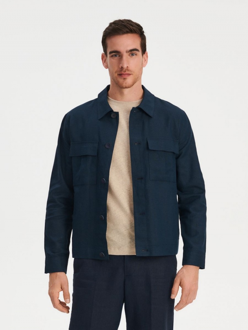 Reserved Linen rich shacket Námornícka Modrá | 81962IDFM