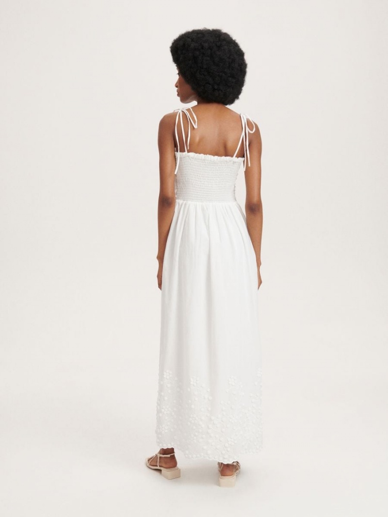Reserved Maxi dress with embroidery detailing Ivory | 14735IKJS