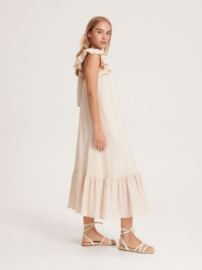 Reserved Maxi dress with frills Béžové | 28573HKCX