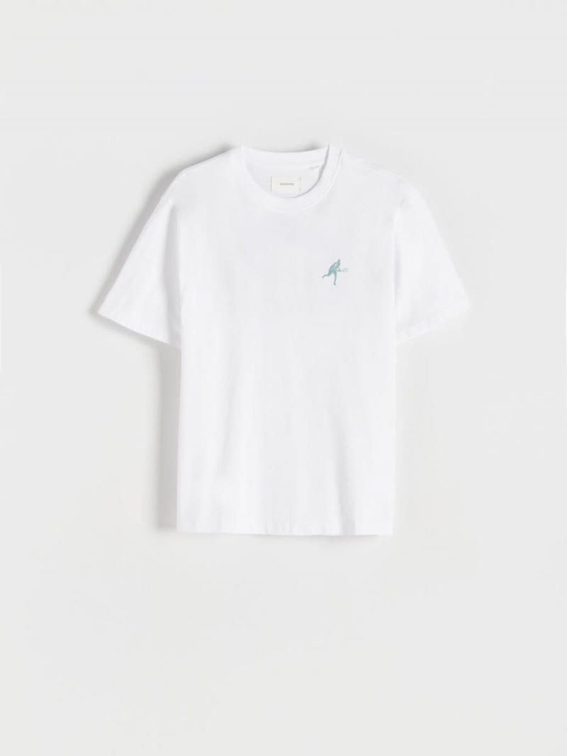 Reserved Regular fit T-shirt with print Biele | 86927YZTL