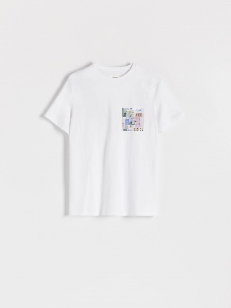 Reserved Regular fit T-shirt with print Biele | 61458UROE