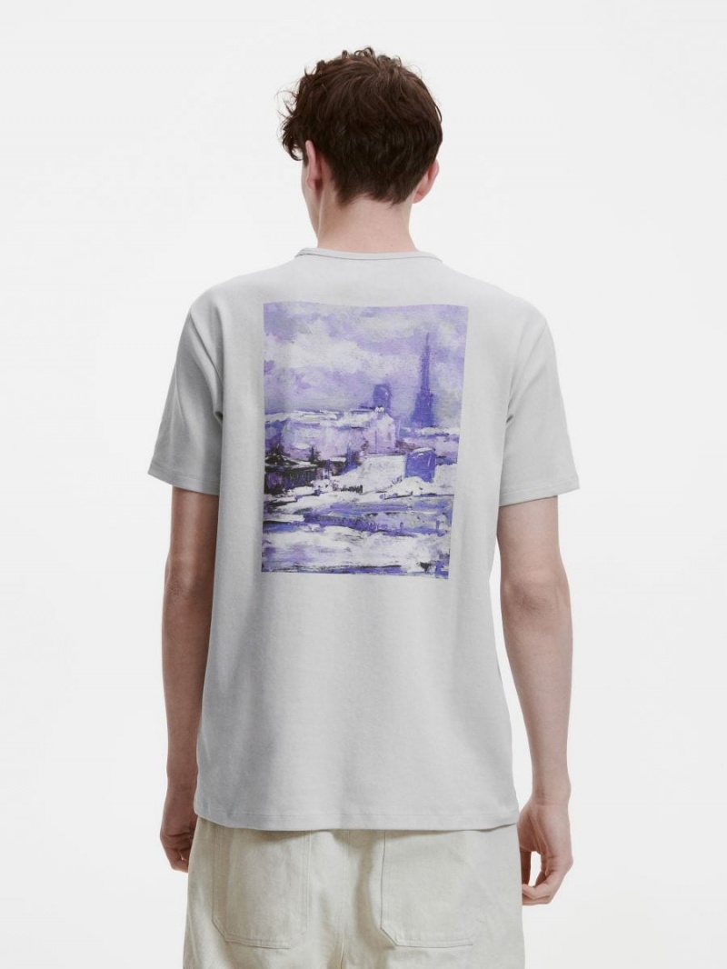 Reserved Regular fit T-shirt with print Svetlo Siva | 12546AGBT