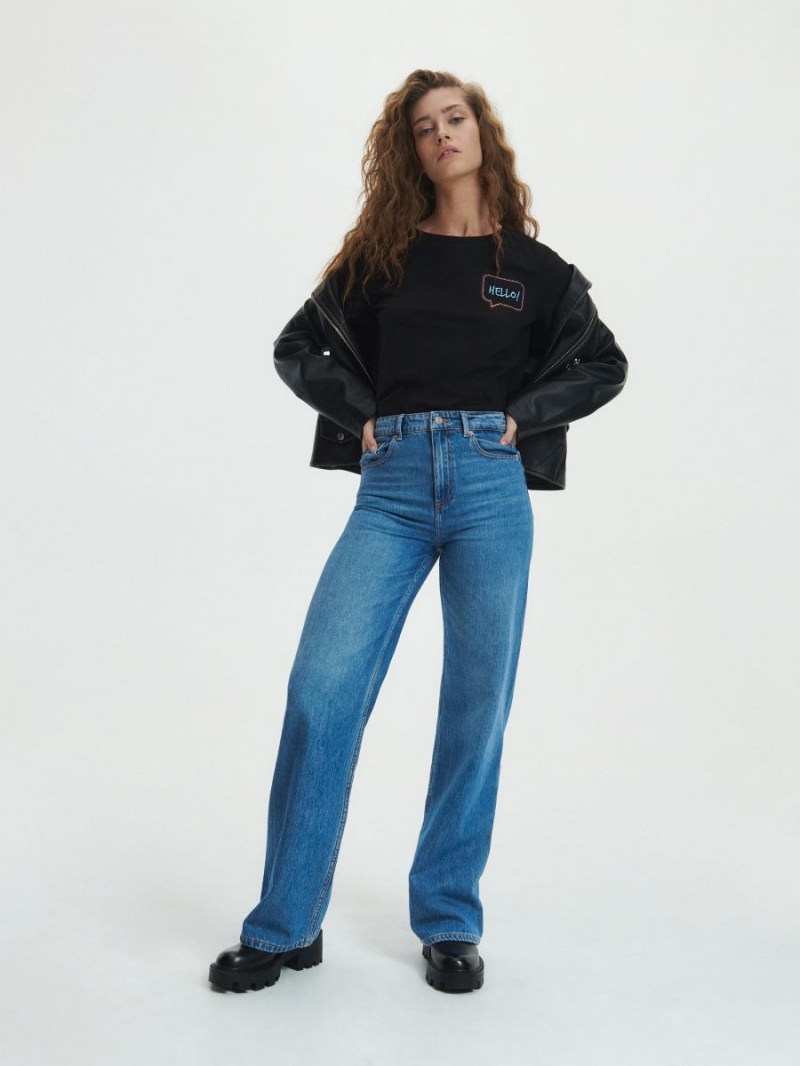 Reserved Regular fit T-shirt with print Čierne | 25360DKNT