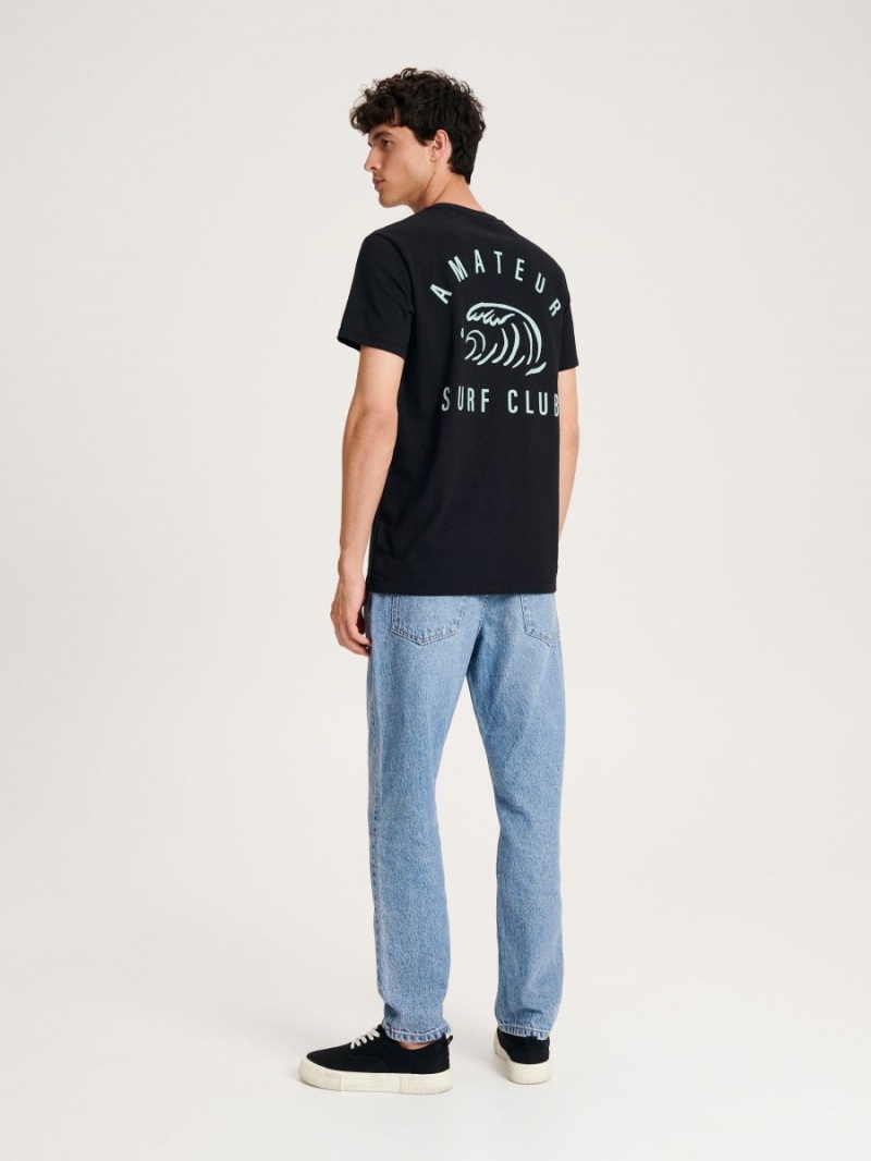 Reserved Regular fit T-shirt with print Čierne | 03452ZMPO