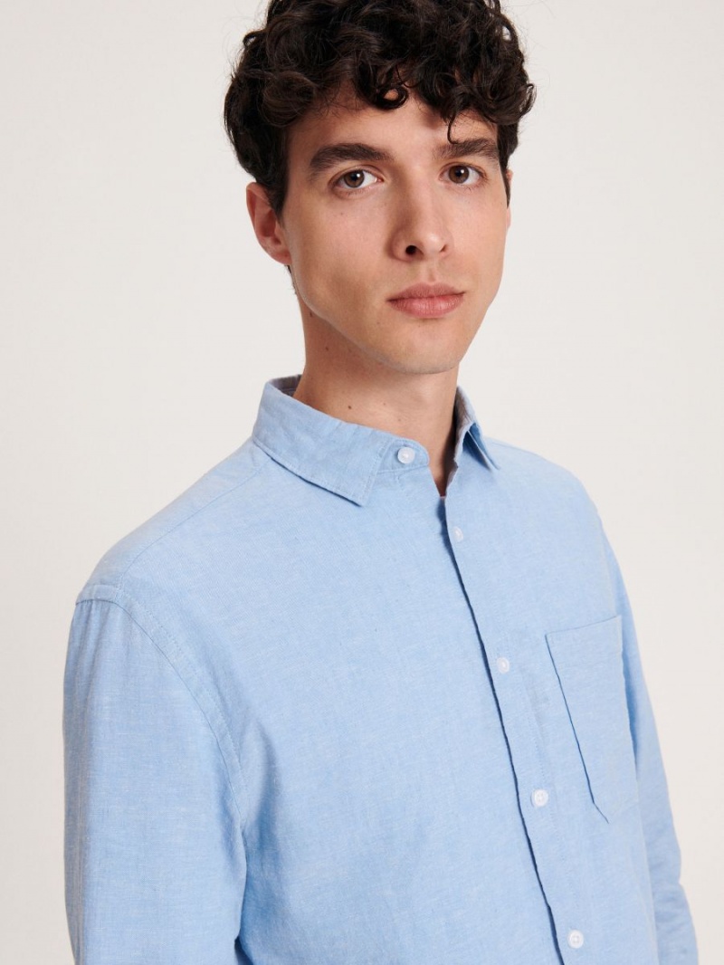 Reserved Regular fit linen rich shirt Modre | 65723CYAE