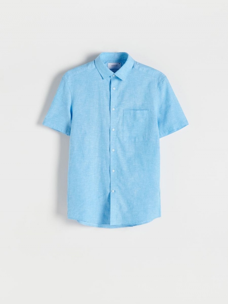 Reserved Regular fit shirt with linen blend Modre | 59801ROUT