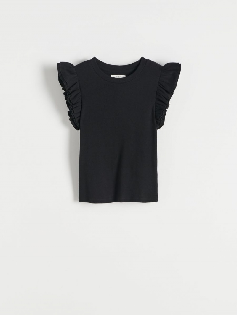 Reserved Slim fit T-shirt with ruffle details Čierne | 39470GEHC