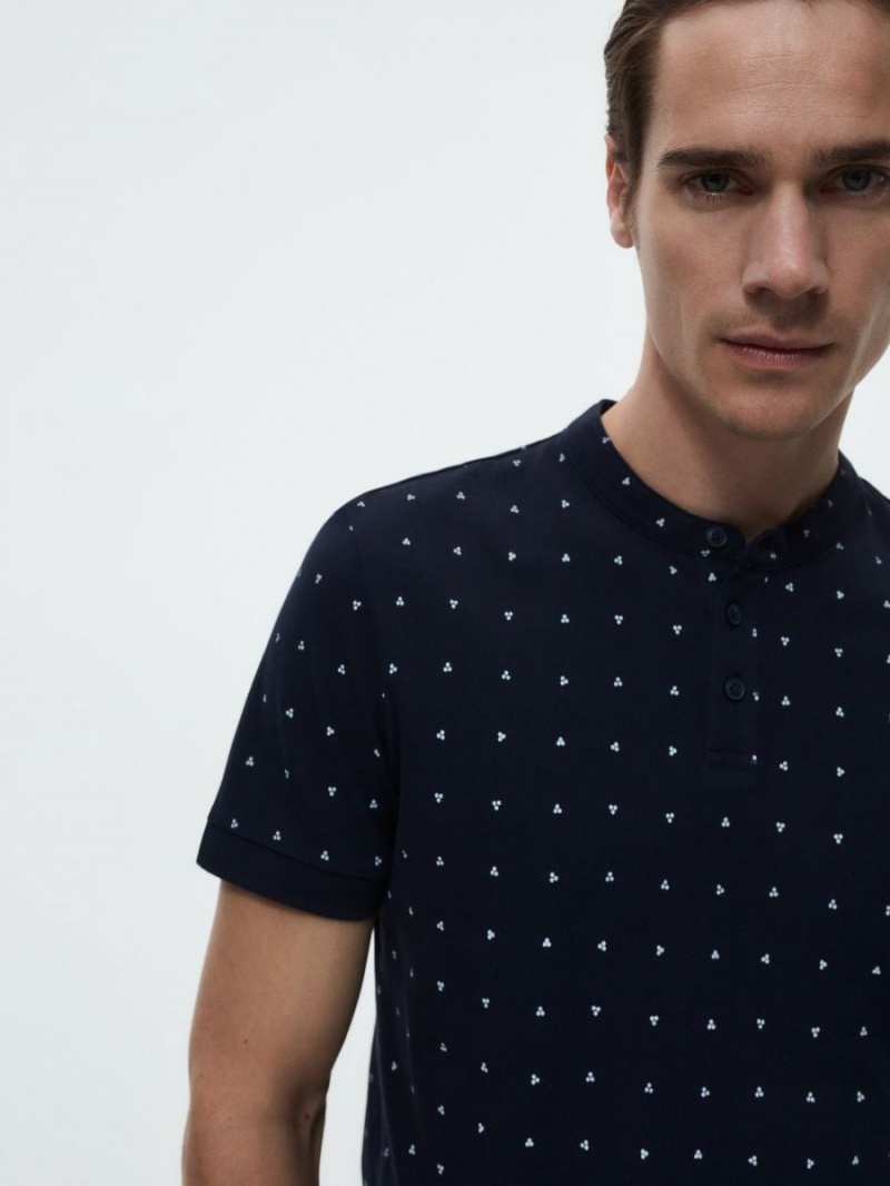 Reserved Slim fit polo shirt with low stand up collar Námornícka Modrá | 65243FASC