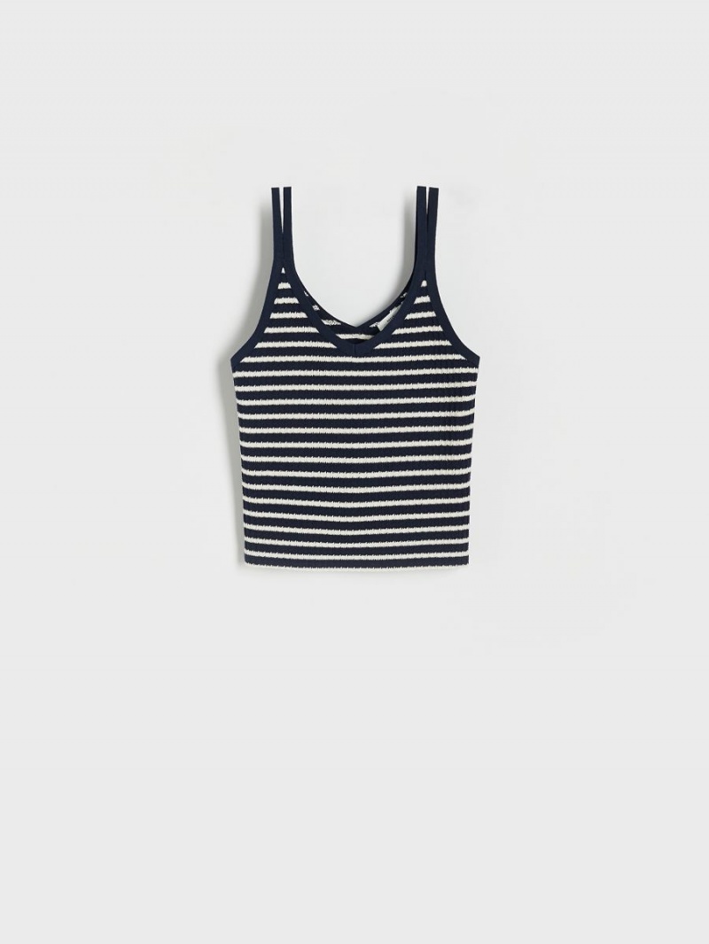 Reserved Stripe top Námornícka Modrá | 84962GEVH