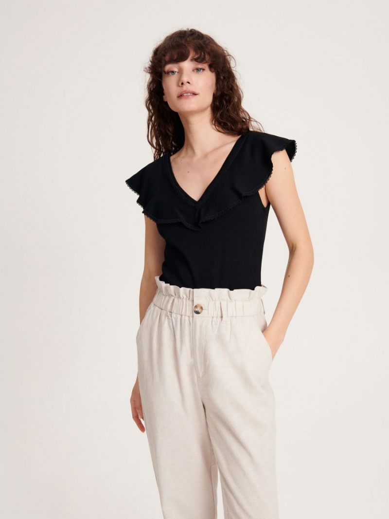 Reserved Top with ruffle detail Čierne | 67283OJEZ