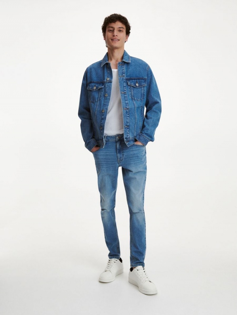 Reserved Vychudnutý distressed jeans Modre | 09215EHXA